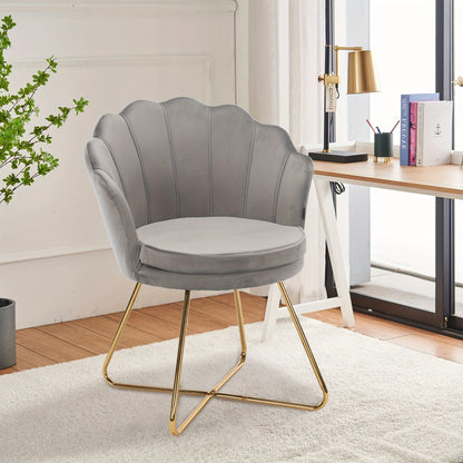 Upholstered Dining Room Chairs, Dressing Table Chair Velvet Petal Backrest Recliner Chair with Metal Legs Golden, Maximum Load 150kg,  Velvet Upholstery, Golden Accents, Comfortable Seating, Elegant Living Spaces, Modern Hous