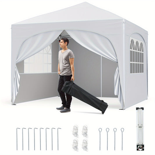 Partytent – Paviljoen – Easy Up – Opvouwbare Tent – Feesttent – 3,05x3,05 m – Waterdicht Oxford Stof – In Hoogte Verstelbaar – Pop-up Met Zijwanden – Draagtas Met Wieltjes – Wit