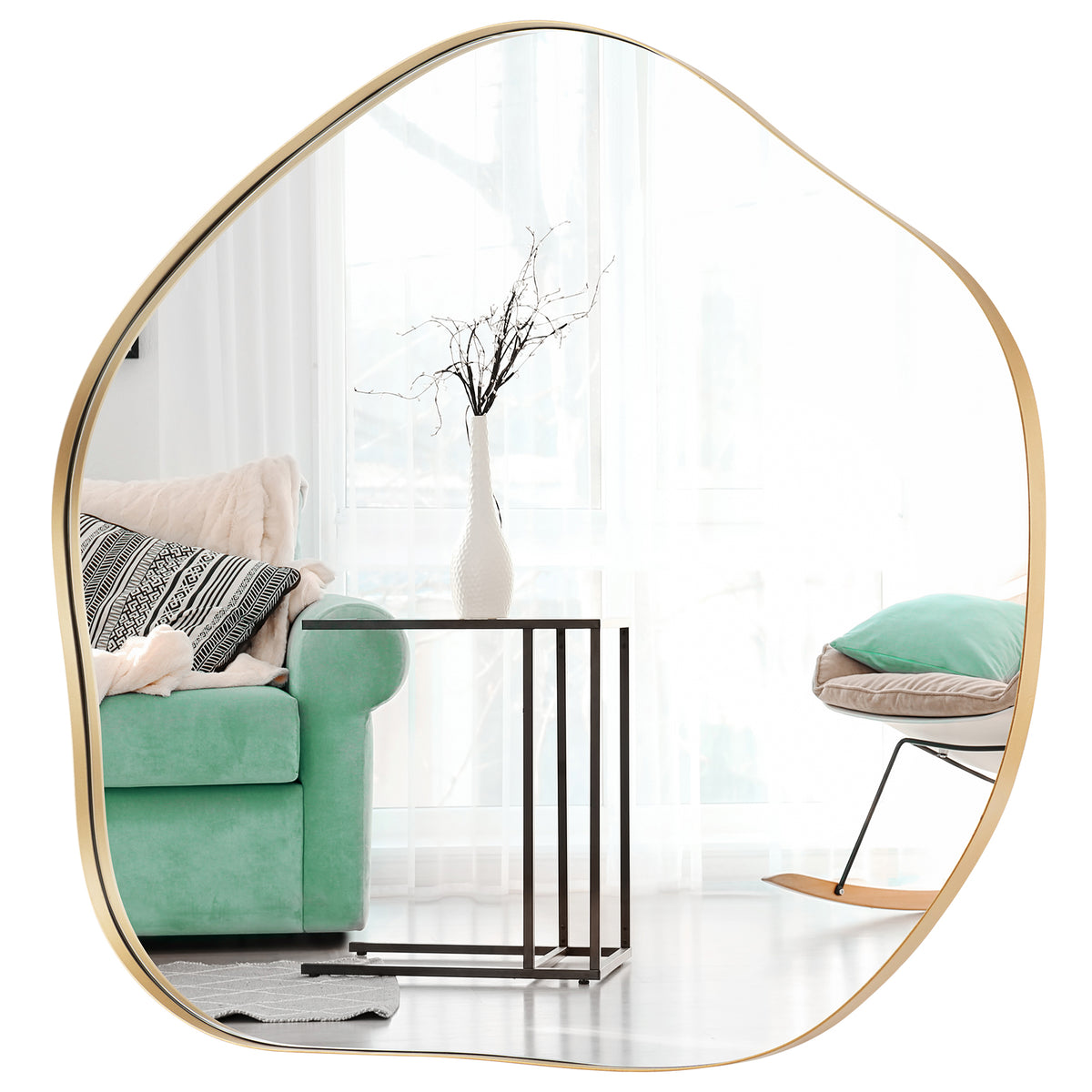 Wandspiegel – Muurspiegel – Decoratieve Spiegel – Onregelmatige Spiegel – Houten Spiegel – HD Helder Glas – Stevig Houten Frame – Goudkleurig