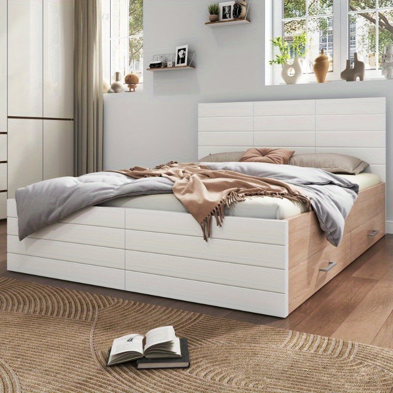 Tweepersoonsbed – Bedframe – Slaapkamermeubel – Opbergbed – Bed met Lade – Modern Design – 180x200 cm – Inclusief Lattenbodem – Eiken Wit