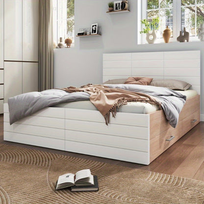 Tweepersoonsbed – Bedframe – Slaapkamermeubel – Opbergbed – Bed met Lade – Modern Design – 180x200 cm – Inclusief Lattenbodem – Eiken Wit