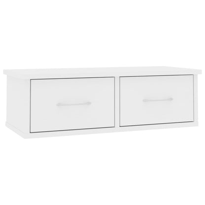 Wandplank – Boekenplank – Wandrek – Muurplank – Zwevende Plank – Incl. Lade – 60x26x18,5 cm – Wit Engineered Wood – Wandmontage