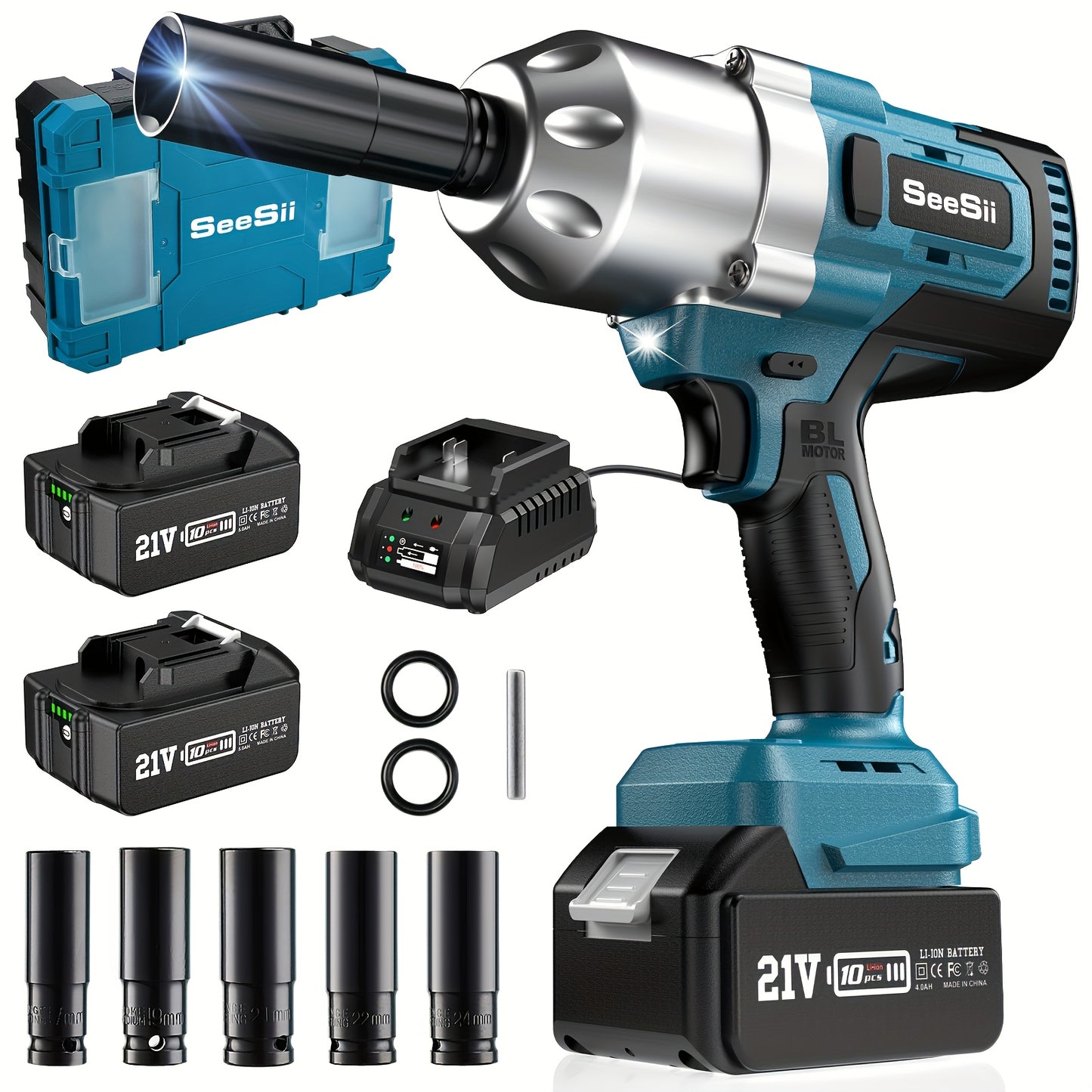 Slagmoersleutel – Slagschroevendraaier – Accu Slagmoersleutel – Impact Wrench – Elektrische Slagmoersleutel – 1300 Nm Koppel – 2x 4000 mAh Batterijen