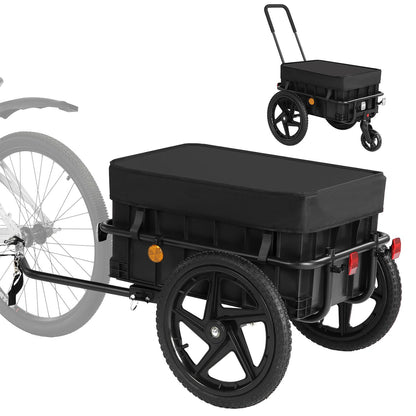 2-in-1 Bike Cargo Trailer, Bicycle Trailer, Hand Cart with Push Bar, Iron Frame with 40cm Air Tires, 40kg Load Capacity, Black, Outdoor Hauling, Cargo Transport, Compact Design, Lightweight Trailer, Reinforced Build, Bike Hau