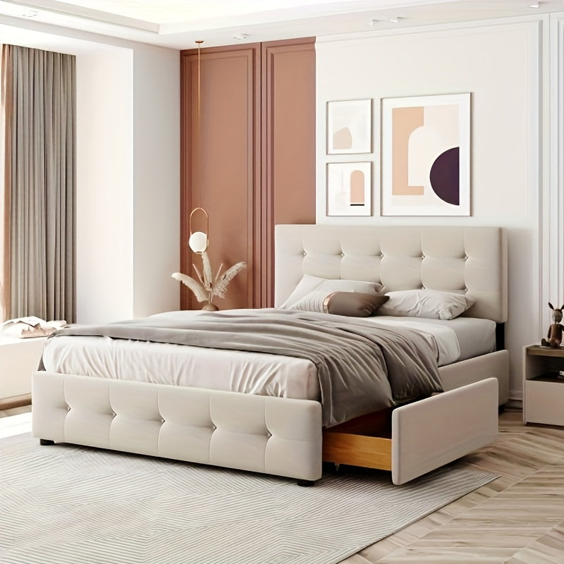 Bedframe – Eenpersoonsbed – Tweepersoonsbed – Platformbed – Slaapbank – Modern – Beige – Bamboe – Eéndelig Ontwerp – Direct Klaar Voor Gebruik