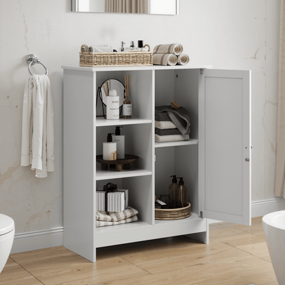 Modern White Metal Freestanding Kitchen Cabinet with Door & 3 Open Shelves - Adjustable Height Storage Rack, 60x30x80cm, Easy Assembly, Ideal for Small Kitchens & Apartments, Pantry, Kitchen Organizers And Storage, Kitchen Pa