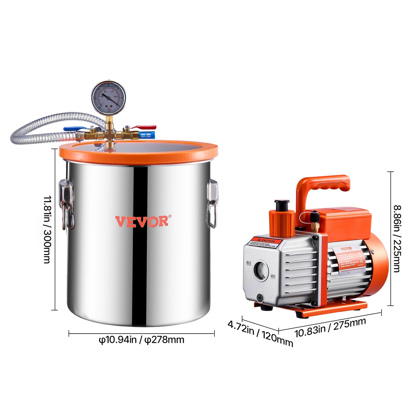 Vacuum Kamer – Vacuümkamer – Ontgassingskamer – Hars Kamer – Resin Ontluchter – 5 Gallon – Roestvrij Staal – Krachtige 3.5 CFM Vacuümpomp