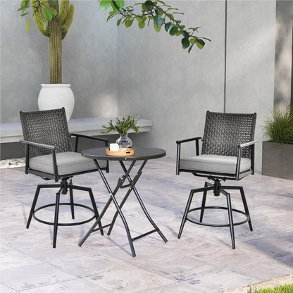 Barstoel – Barkruk – Barstoel Set – Barstoelen – Bistrostoel – 360° Draaibaar – 2-Laags PE-Rattan Rugleuning – Verstelbare Voetensteun – Metalen Frame – Set Van 2 – Zithoogte 64 cm