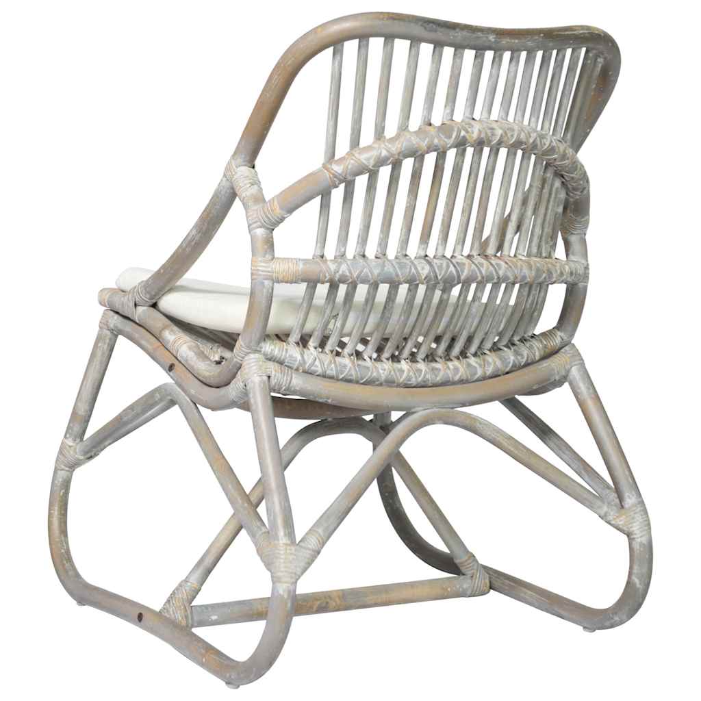 Rotan Stoel – Rotan Fauteuil – Tuinstoel – Loungestoel – Armstoel – Grijs – Linnen Kussen – Natuurlijke Rieten Rug