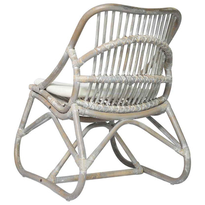 Rotan Stoel – Rotan Fauteuil – Tuinstoel – Loungestoel – Armstoel – Grijs – Linnen Kussen – Natuurlijke Rieten Rug