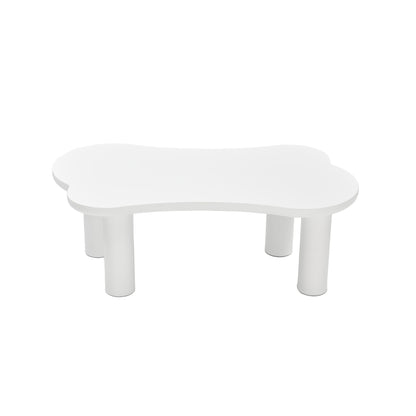 Salontafel Botvormig – Bijzettafel – Koffietafel – Woonkamer Tafel – Wit – MDF Tafelblad – Hardhouten Poten Met PVC Coating