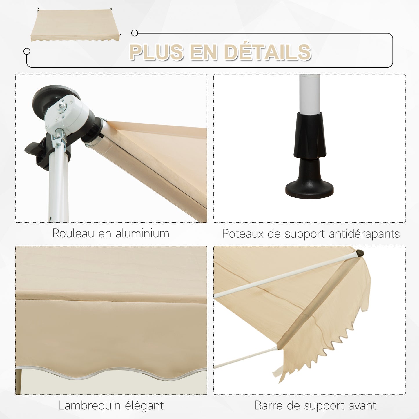 Uitschuifbare Zonwering – Zonnescherm – Markies – Terrasoverkapping – Luifel – Verstelbare Hoogte – Aluminium Frame – Beige Polyester – Anti-UV – Muurloos Montagesysteem