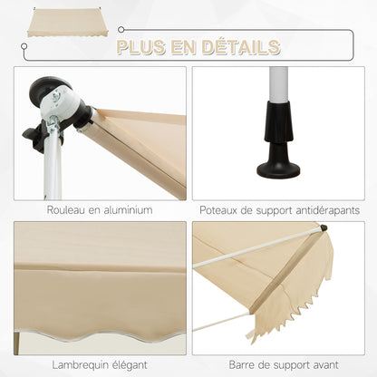 Uitschuifbare Zonwering – Zonnescherm – Markies – Terrasoverkapping – Luifel – Verstelbare Hoogte – Aluminium Frame – Beige Polyester – Anti-UV – Muurloos Montagesysteem