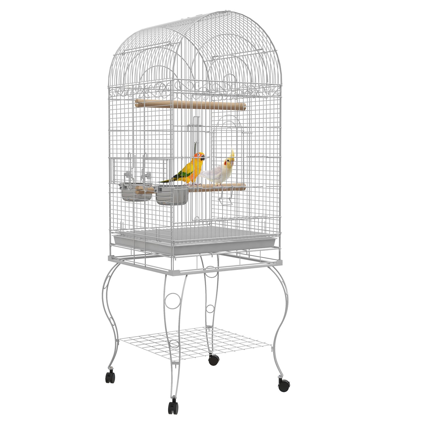 Vogelkooi – Vogelkooi Met Wieltjes – Vogelkast – Vogelverblijf – Vogelkooi Parkiet – Wit – Verzinkt Staal – Verplaatsbaar Met Opbergruimte