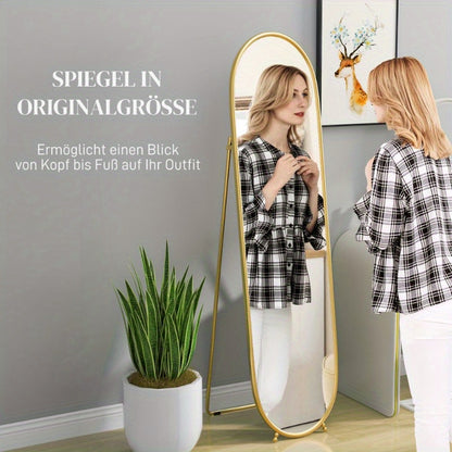 Staande Spiegel – Passpiegel – Wandspiegel – Ovale Spiegel – Full Body Spiegel – Goud Metalen Frame – 160x40 cm – Vrijstaand Ontwerp