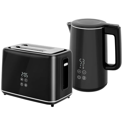 Keukenset Waterkoker Broodrooster Ontbijtset Kookset – Zwart – 2200W Waterkoker – 7 Bruiningsniveaus – RVS & BPA-vrij