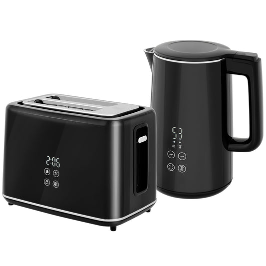 Keukenset Waterkoker Broodrooster Ontbijtset Kookset – Zwart – 2200W Waterkoker – 7 Bruiningsniveaus – RVS & BPA-vrij