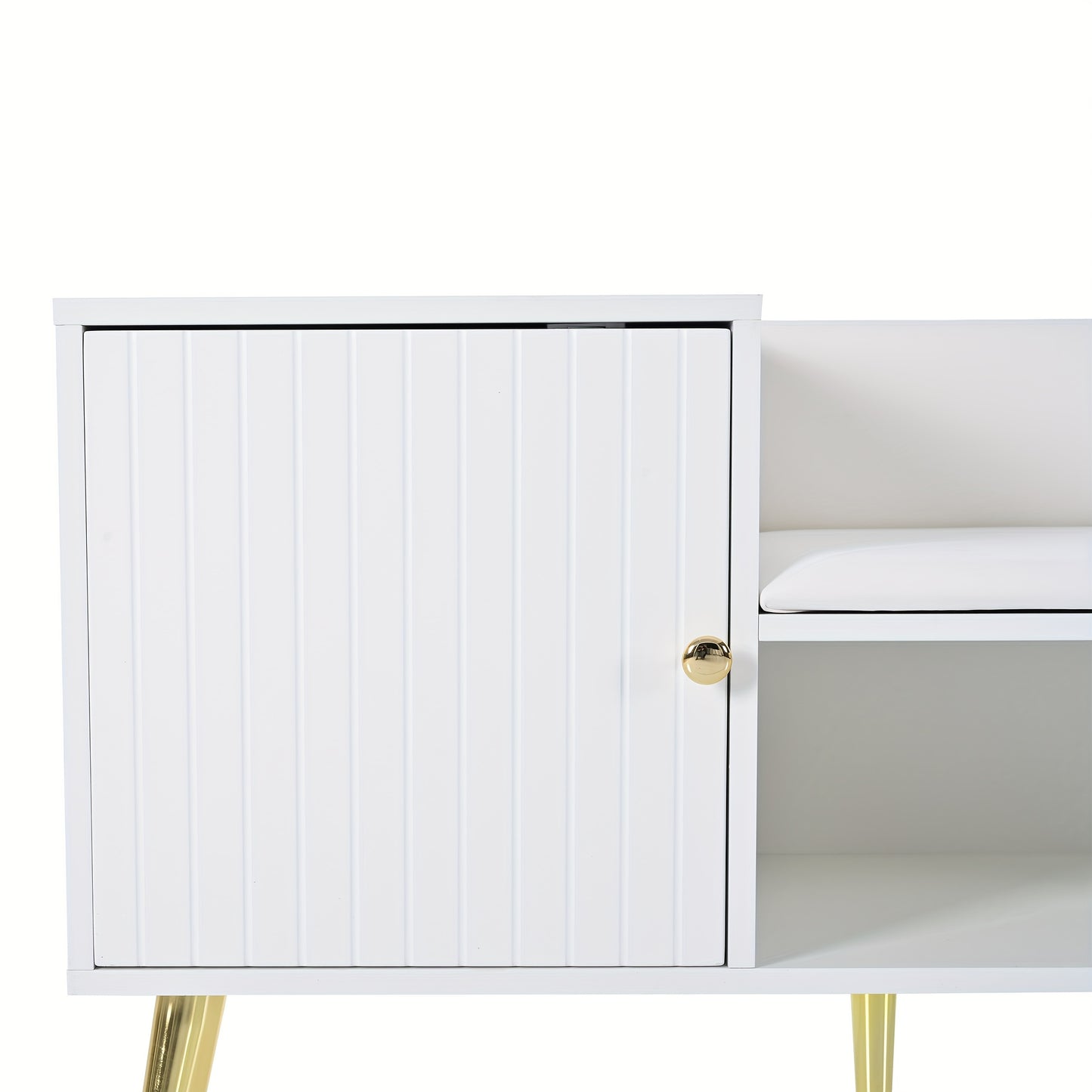 Schoenenkast – Schoenenrek – Schoenenopberger – Schoenenbank – Opbergkast – Met Gepolsterde Zitting En Rugleuning – Metaal Met Wit Design – 100x40x58 cm – Modern En Compact