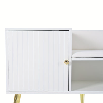 Schoenenkast – Schoenenrek – Schoenenopberger – Schoenenbank – Opbergkast – Met Gepolsterde Zitting En Rugleuning – Metaal Met Wit Design – 100x40x58 cm – Modern En Compact
