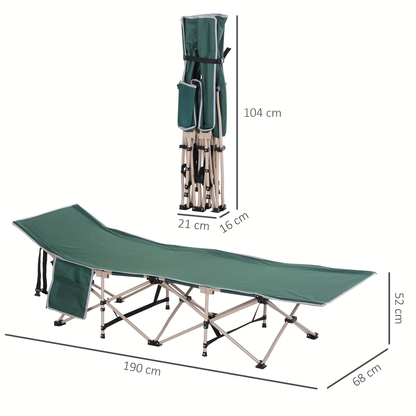 Campingbedje – Reisbedje – Vouwbed – Buitenbed – Opvouwbaar – Lichtgewicht Draagtas – Stabiel Oxford Staal – 190x68x52 cm Groen