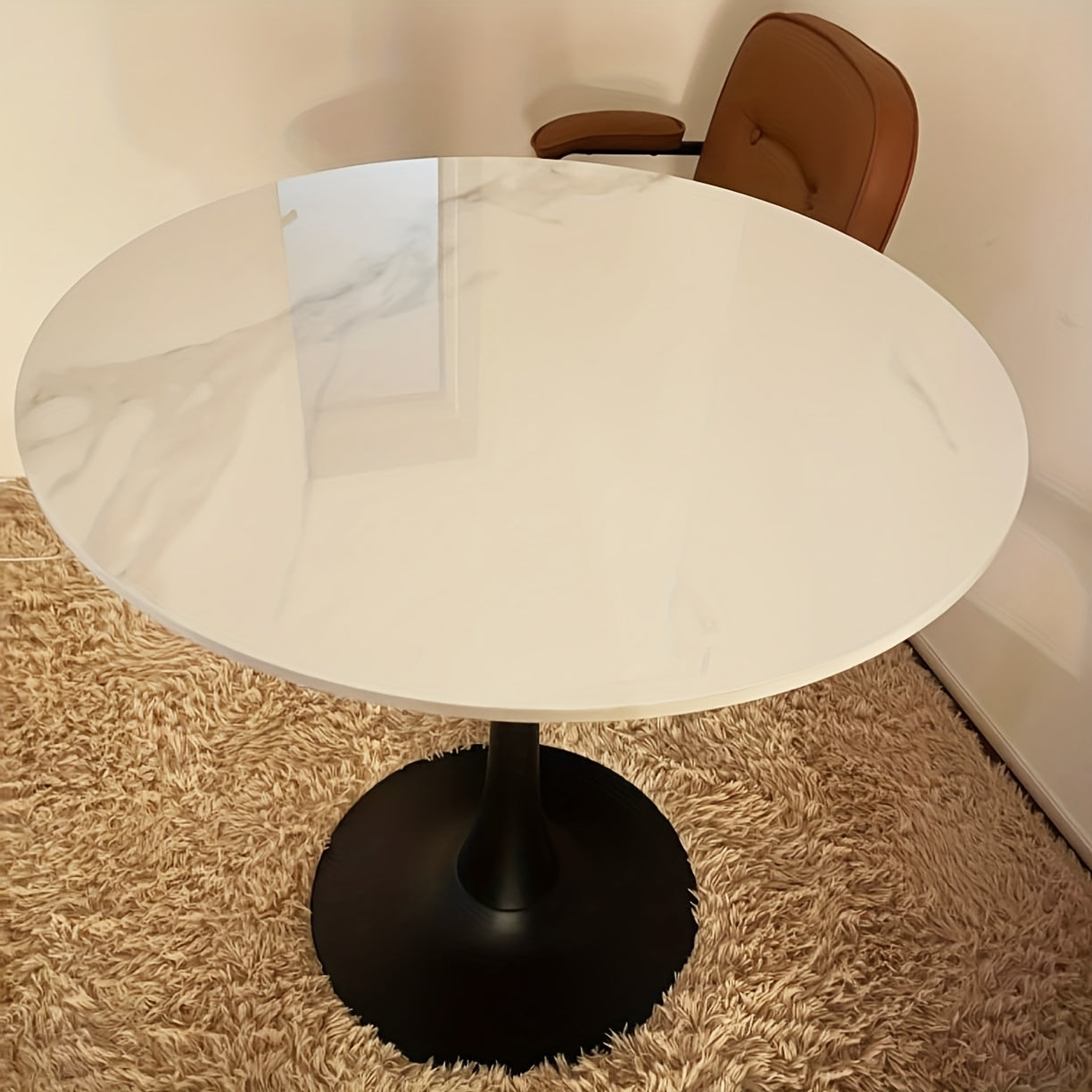 Modern Round Dining Table with Sintered Stone Top & Golden Metal Legs - 78cm Height, Scratch & Heat-Resistant Surface, Seats 2-4 People, Luxury Marble-Like Table for Home, Restaurant, Cafe, Hotel - Easy Assembly, No Wood/Main