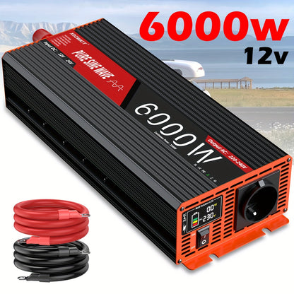 Omvormer – Spanningsomvormer – Power Inverter – Stroomconverter – 12V naar 230V – Pure Sinusgolf – 6000W Piekvermogen – Compact Met LCD Display