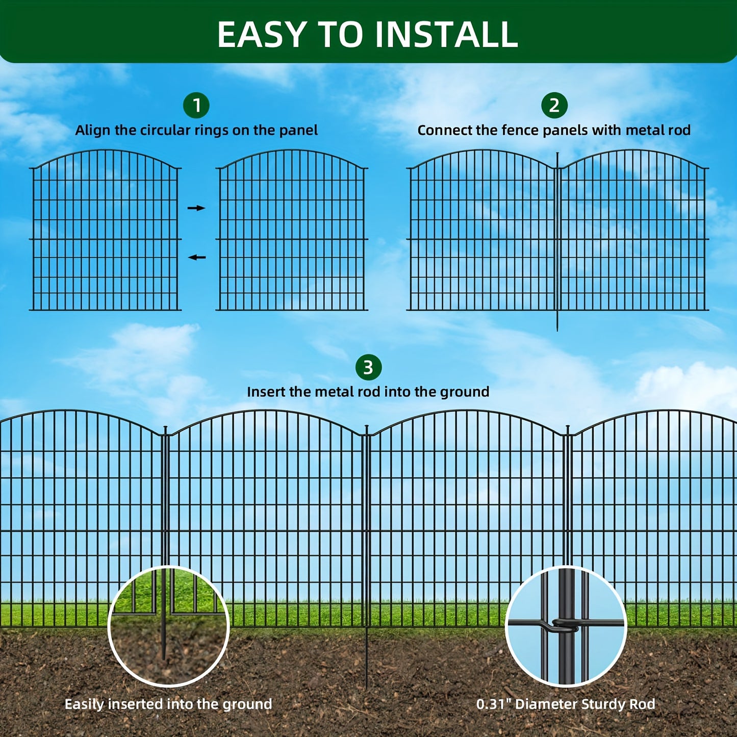 Metalen Tuinafscheiding – Tuinhek – Dierenren – Kippenren – Borderafscheiding – 15 Panelen Met Toegangspoort – Roestvrij Staal & Weerbestendig – Eenvoudige Montage & Duurzaam Design