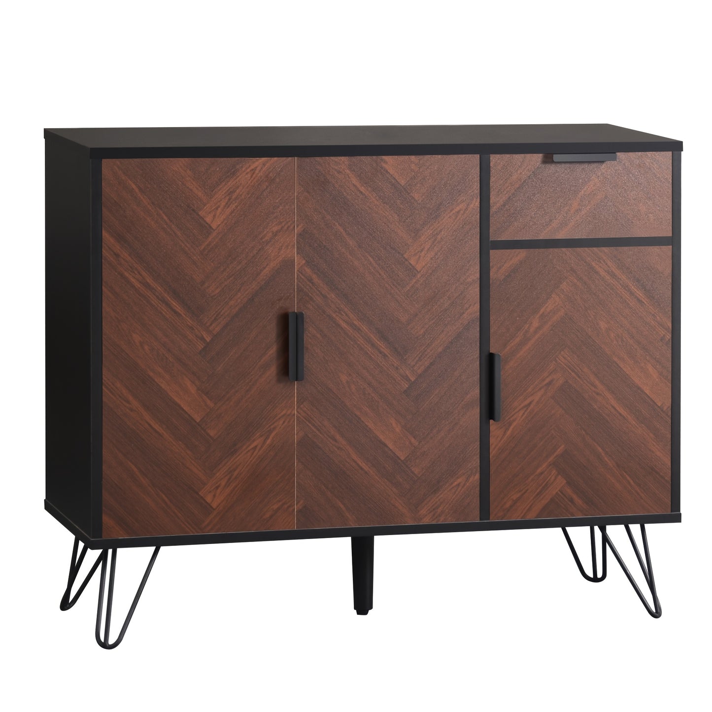 Opbergkast – Kasten – Sideboard – Dressoir – Lockers – Zwart Met Houtlook – Verstelbare Planken – Lade – Stevige Constructie