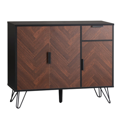 Opbergkast – Kasten – Sideboard – Dressoir – Lockers – Zwart Met Houtlook – Verstelbare Planken – Lade – Stevige Constructie