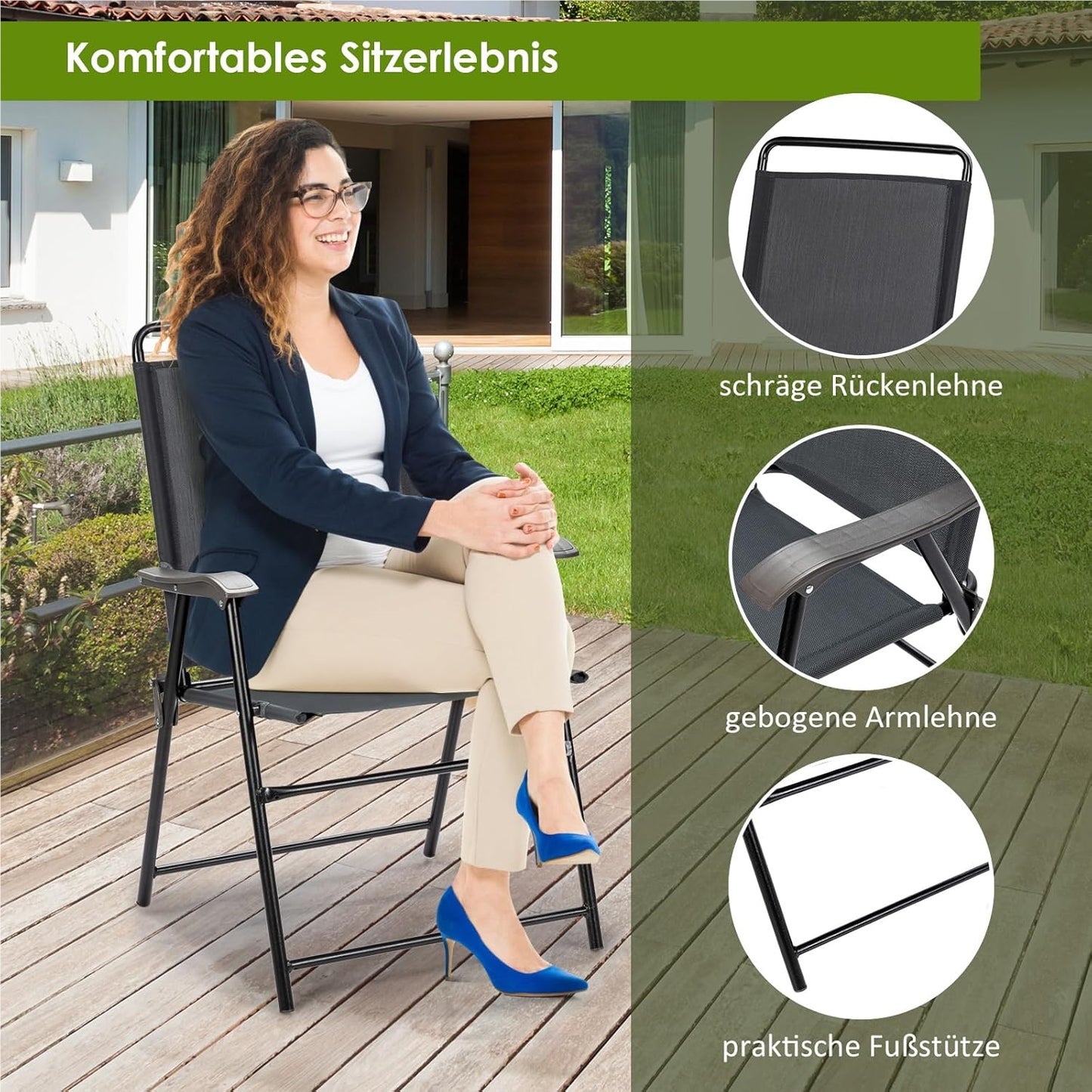 Tuinstoelen – Inklapbare Stoelen – Balkonstoelen – Tuinstoel Set – Campingstoelen – Stevig Metalen Frame – Ademend en Lichtgewicht Textiel
