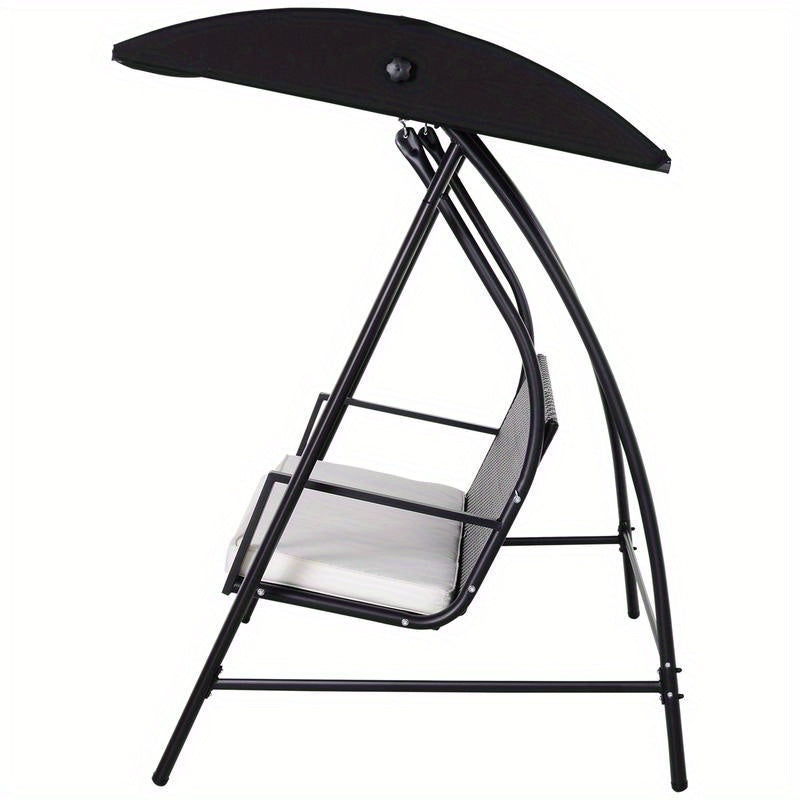 Heavy Duty Metal Porch Swing Chair with Adjustable Sun Shelter & Cushioned Seat - 360kg Capacity, 198x124x179cm Large Outdoor Swing Bed for Patio, Yard, Garden