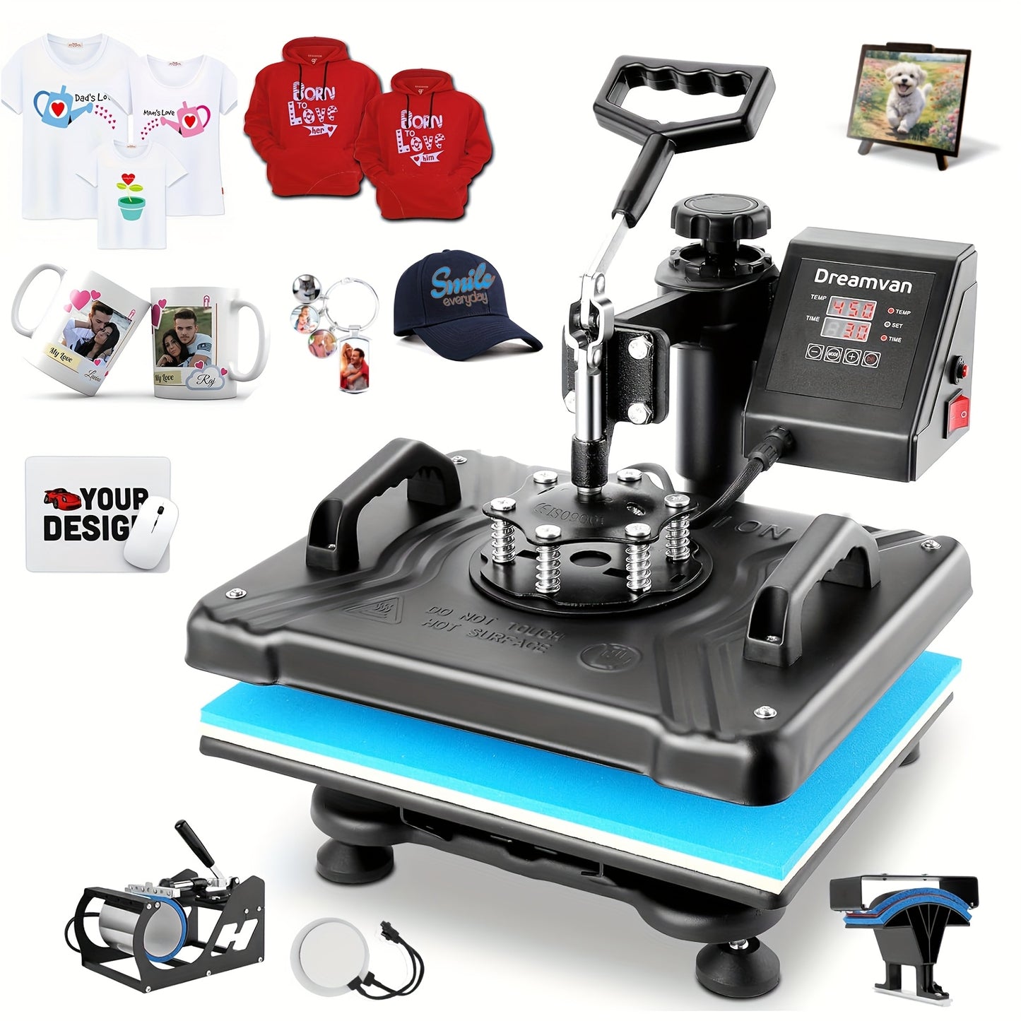 Transferpers – Hittepers – Warmtepers – Heat Press – Drukpers – 8-in-1 Multifunctioneel – Digitaal LCD Display – 38x30 cm Swing-Away Verwarmingsplaat