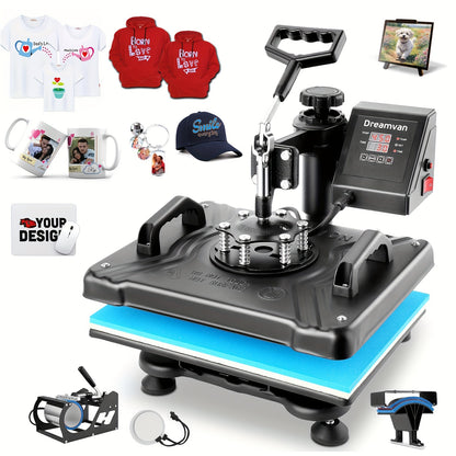Transferpers – Hittepers – Warmtepers – Heat Press – Drukpers – 8-in-1 Multifunctioneel – Digitaal LCD Display – 38x30 cm Swing-Away Verwarmingsplaat