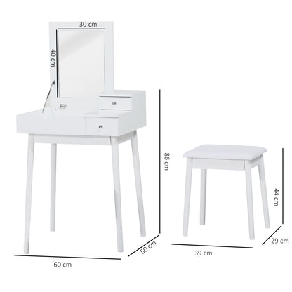 Make-uptafel – Make-uptafel – Kaptafel – Schminktisch – Toillet tafel – Wit MDF – Inklapbare Spiegel – Inclusief Krukje – Opbergruimte