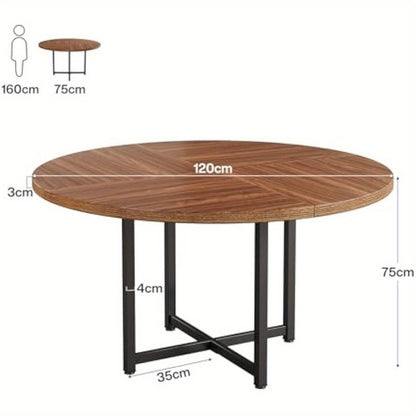 Eettafel – Ronde Tafel – Keukentafel – Dinertafel – Bistrotafel – 120 cm Diameter – Metalen X-Poot – Krasbestendig Blad – Uitbreekbaar – Voor 4-6 Personen