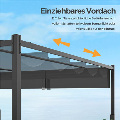 Pergola – Tuinpaviljoen – Prieel – Terrasoverkapping – Zonwering – Waterdicht schuifdak – Stabiel metalen frame 3,1x3,1 m