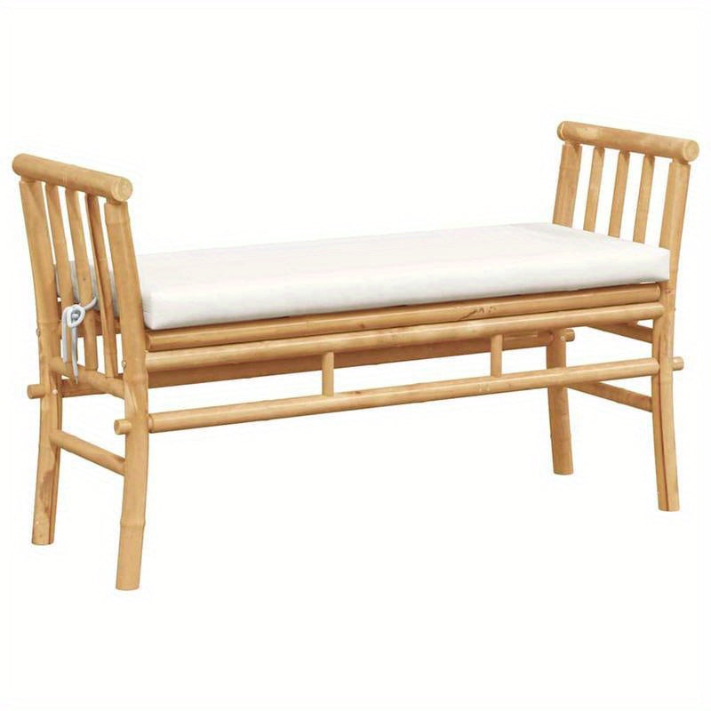 Tuinbank – Buitenbank – Tuinmeubel – Zitbank – 110Cm – Bamboe – Met Comfortabel Kussen – Duurzaam & Weerbestendig – Crème