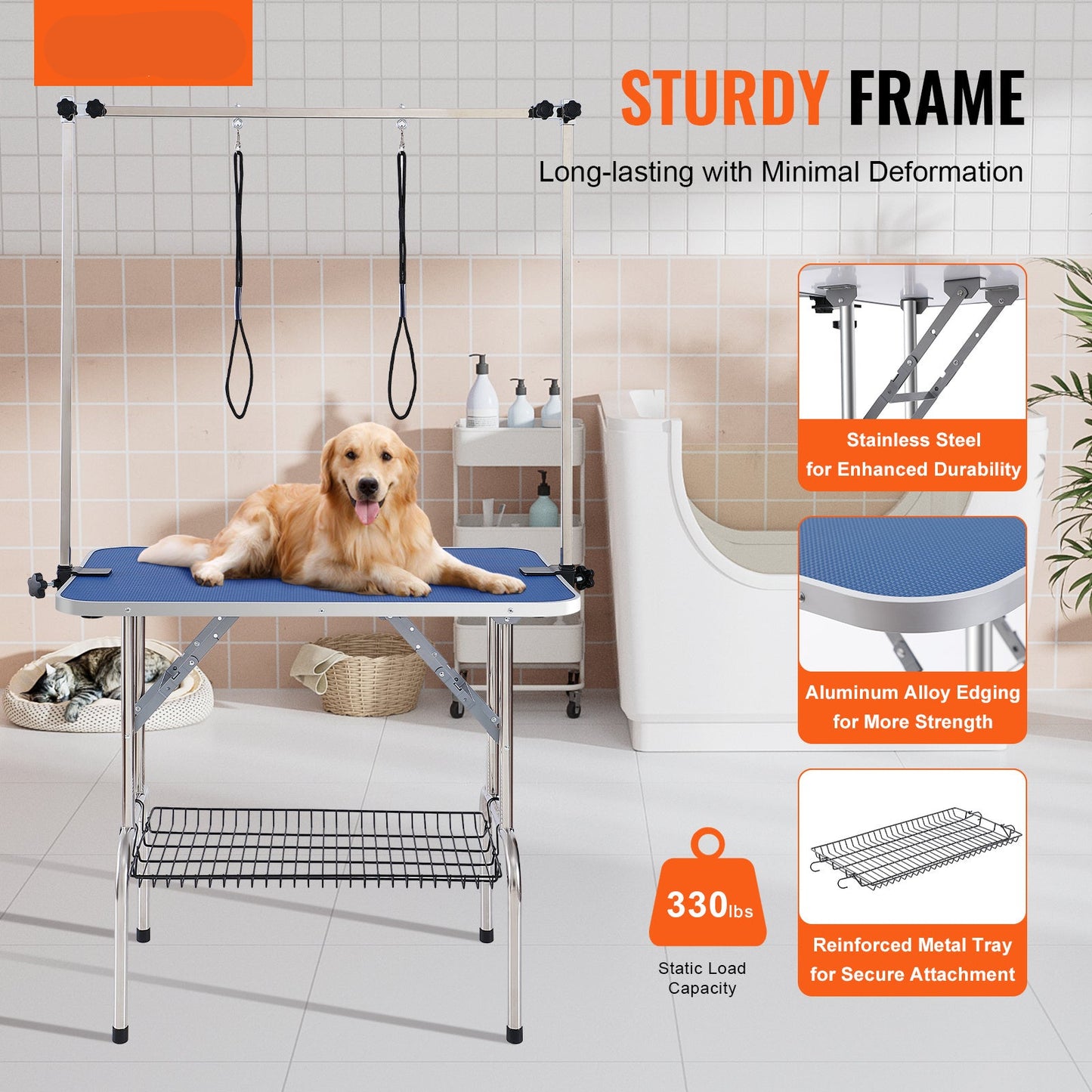 Trimtafel Hond – Grooming Tafel – Verzorgingstafel – Opvouwbare Trimbank – Honden Trimtafel Blauw – Stevige IJzeren Constructie – Maximale Draagkracht 150 kg
