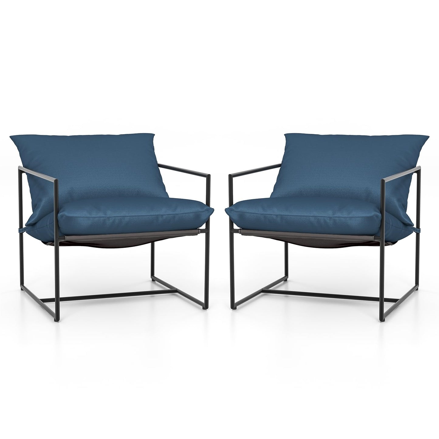 Slingstoel – Lounge Stoel – Accentstoel – Strandstoel – Klapstoel – Set Van 2 – Met Metalen Frame – Ademend Stoffen Zitvlak