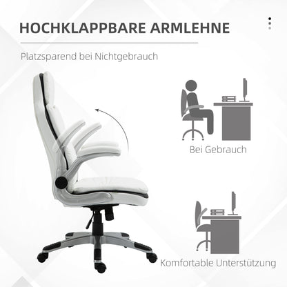 Ergonomische Bureaustoel – Bureaustoel – Kantoorstoel – Werkstoel – Desk Chair – Verstelbare Hoogte – Inklapbare Armleuningen – Kantelbare Rugleuning – Gevoerd PU-Leder – Wit