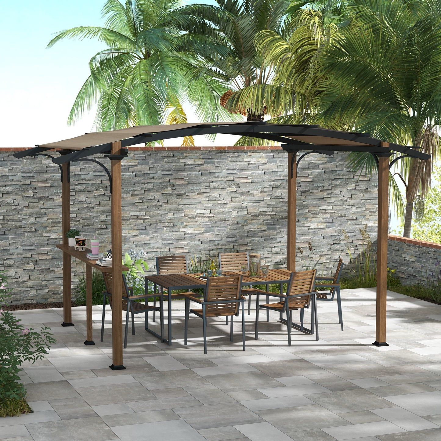 Pergola – Tuinoverkapping – Prieel – Terrasoverkapping – Schaduwdoek – Aluminium Frame – Gecoat Dakdoek Met UV Bescherming – Afmeting 406x260x239 cm
