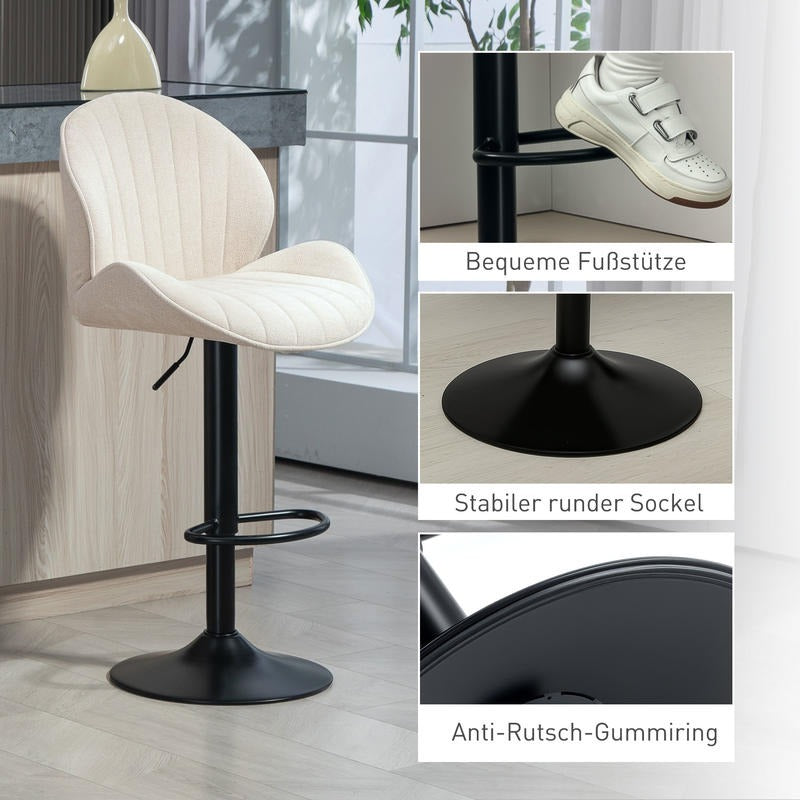Barstoel – Barkruk – Barkrukken – Barstoel Set – Barstoelen – Verstelbare Zithoogte – Draaibare Zitting – Stalen Frame – Stoffen Bekleding Beige