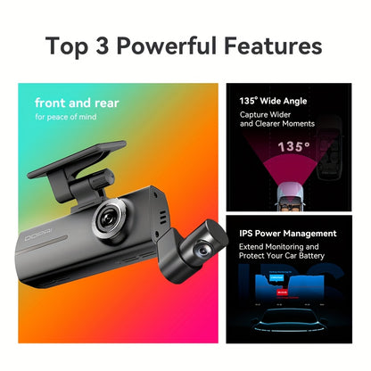 DDPAI Dash Cam N1 Dual Front & Rear Recording NightVIS Dash Cam Recorder Car DVR App Control Dashboard Camera Parking Mode Hardwire Kit 64GB Memory Card, Wireless Dash Camera for Cars, Road Trip Camera, Vehicle Security, Mode