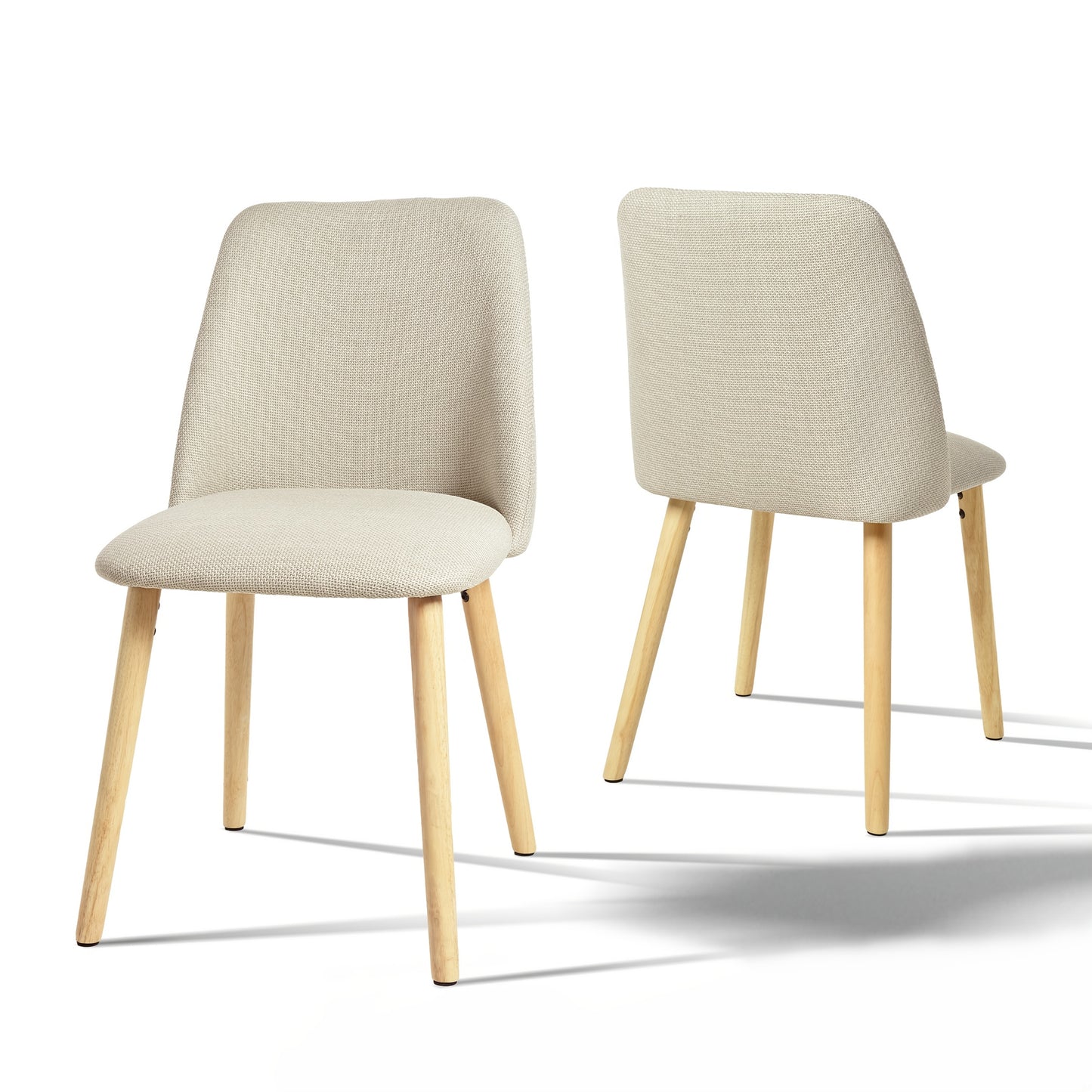 Eetkamerstoel – Dinnertafel Stoel – Keukenstoel – Stoel Zonder Armleuningen – Woonkamerstoel – Ergonomisch Design – Stevig Houten Frame – Licht Beige Stoffering – Set Van 2