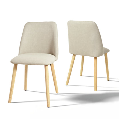 Eetkamerstoel – Dinnertafel Stoel – Keukenstoel – Stoel Zonder Armleuningen – Woonkamerstoel – Ergonomisch Design – Stevig Houten Frame – Licht Beige Stoffering – Set Van 2