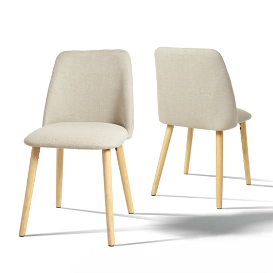 Eetkamerstoel – Dinnertafel Stoel – Keukenstoel – Stoel Zonder Armleuningen – Woonkamerstoel – Ergonomisch Design – Stevig Houten Frame – Licht Beige Stoffering – Set Van 2