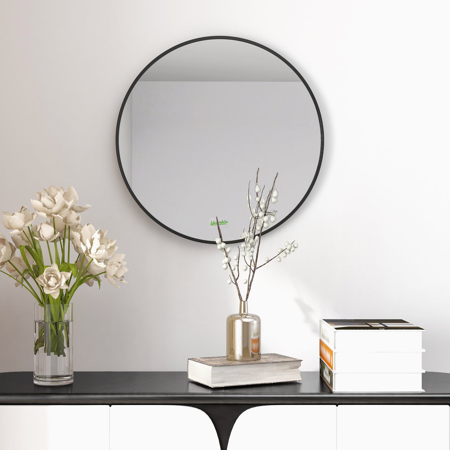 Ronde Wandspiegel – Spiegel, Wandspiegel, Badkamerspiegel, Slaapkamerspiegel – Zwart Metalen Frame – Ø50 cm – Duurzaam & Eenvoudig Te Bevestigen