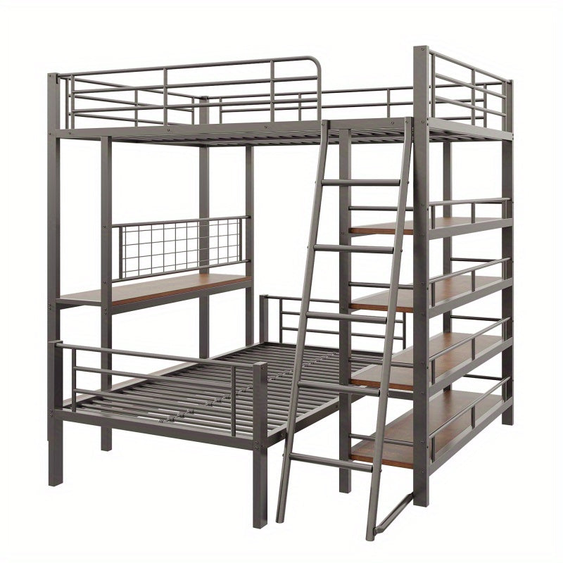 Hoogslaper – Stapelbed – Kinderbed – Eenpersoonsbed – Bed – Metalen Frame – 140x200 cm – Multifunctioneel – Met Opbergruimte – Zwart