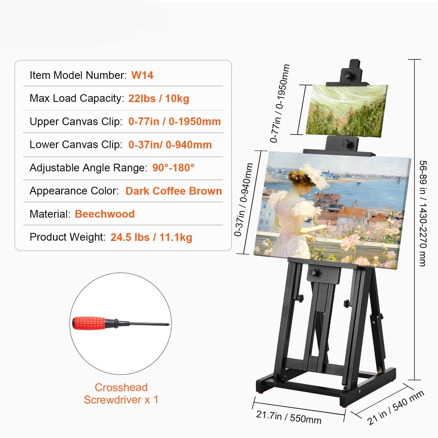 Schildersbok – Schildersezel – Kunstenaars Ezels – H-frame Ezels – Beukenhouten Ezels – Verstelbare Canvashouder – Geschikt Tot 196 cm Hoogte