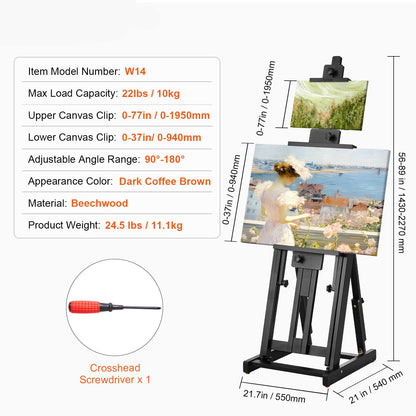 Schildersbok – Schildersezel – Kunstenaars Ezels – H-frame Ezels – Beukenhouten Ezels – Verstelbare Canvashouder – Geschikt Tot 196 cm Hoogte